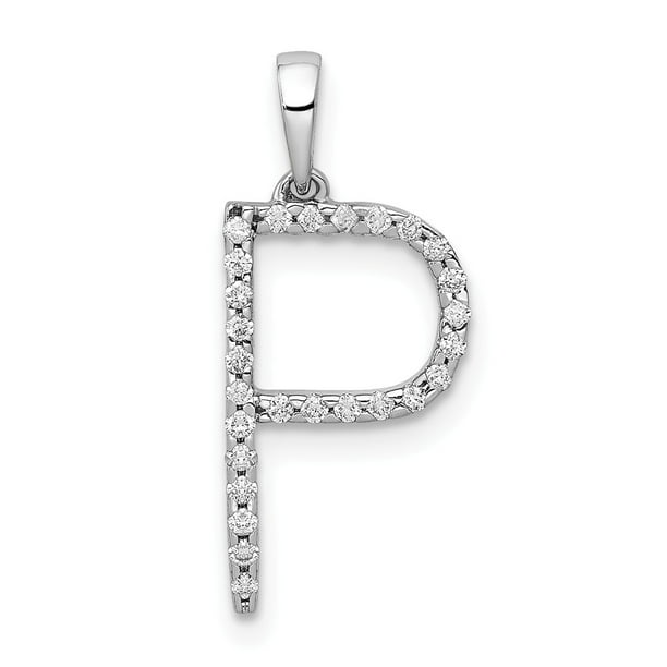 14k White Gold Diamond-cut Initial P Charm Pendant 